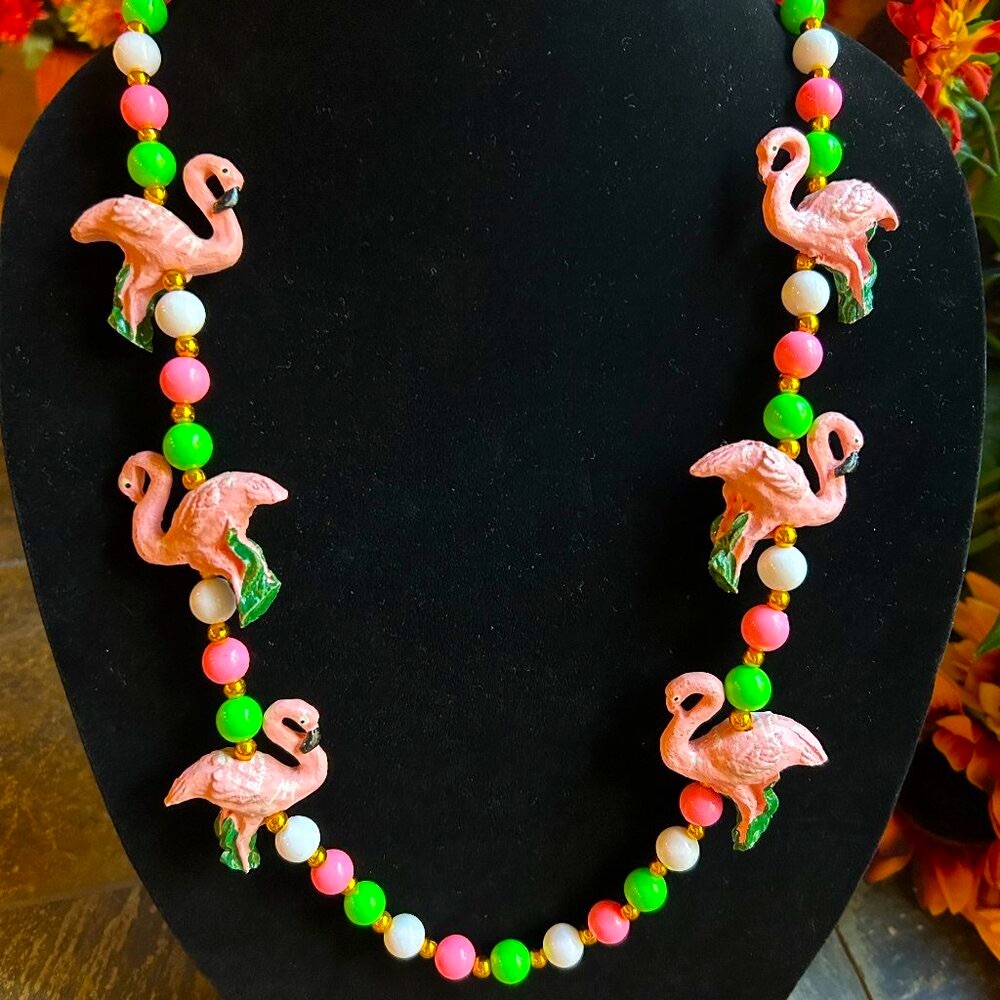 Pink Flamingo Novelty Beaded Necklace